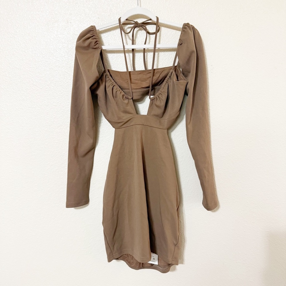 NWT ATOIR The Serpent Strappy Halter Long Sleeve Cutout Mini Dress in Lion US 8 - Picture 4 of 10